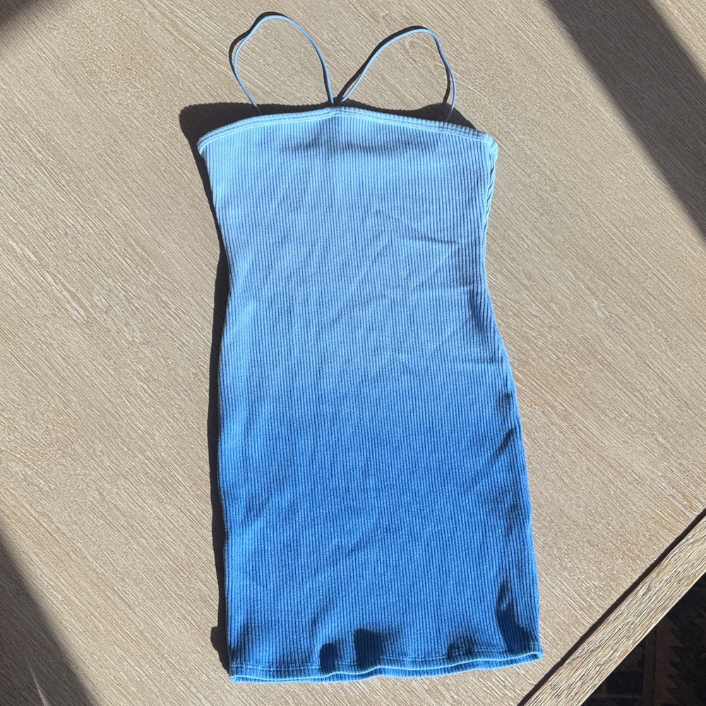 Blue Ombre Ribbed Spaghetti Strap Bodycon Dress